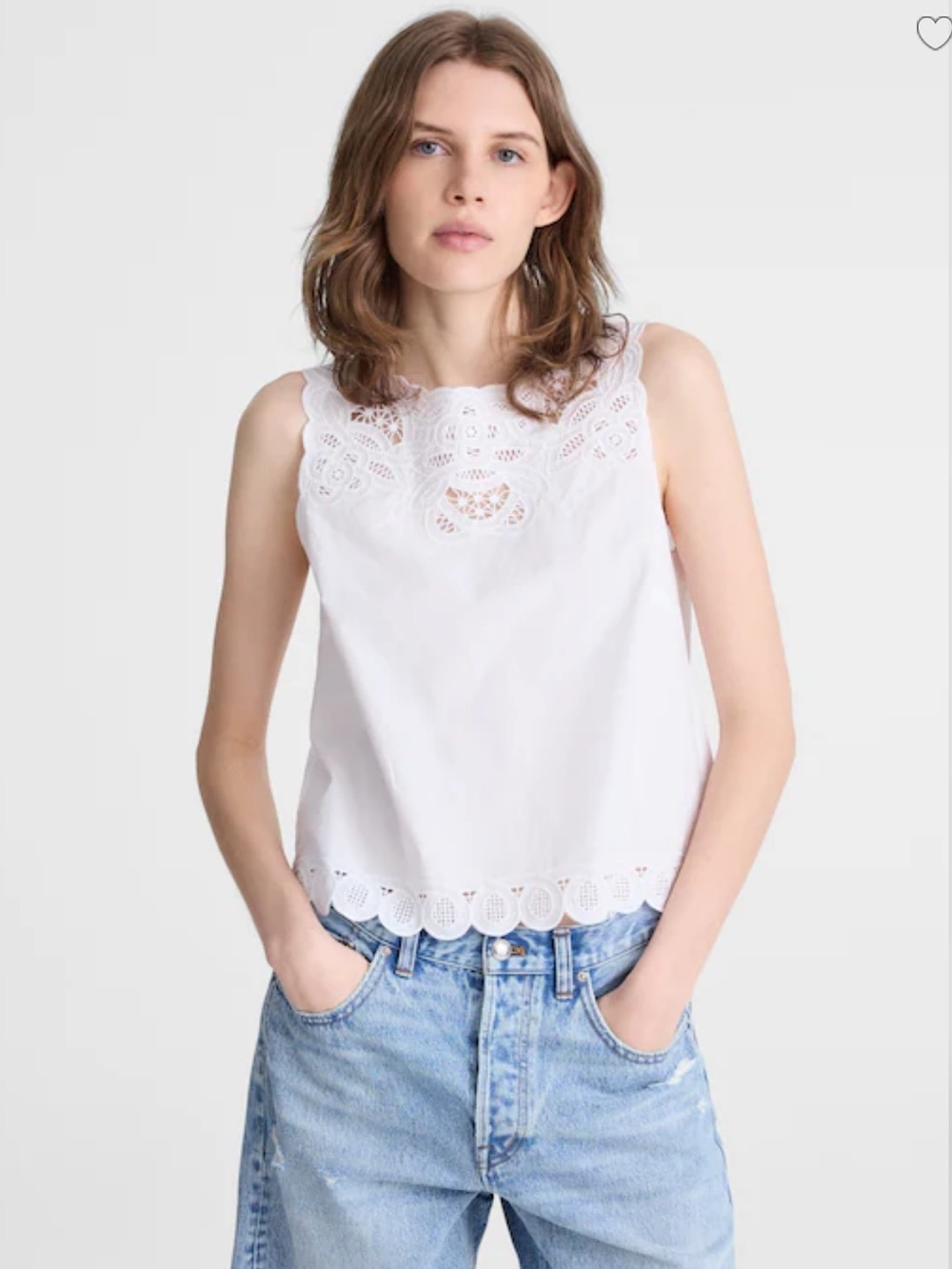 Madewell Embroidered Shell Top in Poplin - White